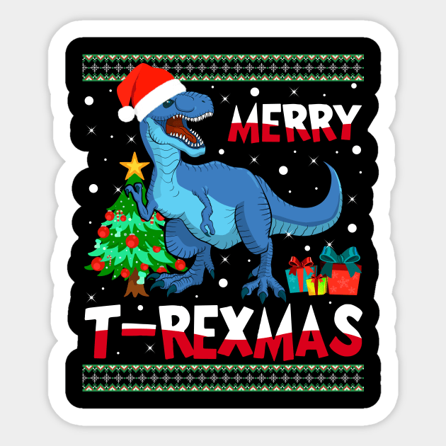 Merry T Rex-mas Funny Dinosaur Christmas Kids Boys Men Sticker by teespringplus